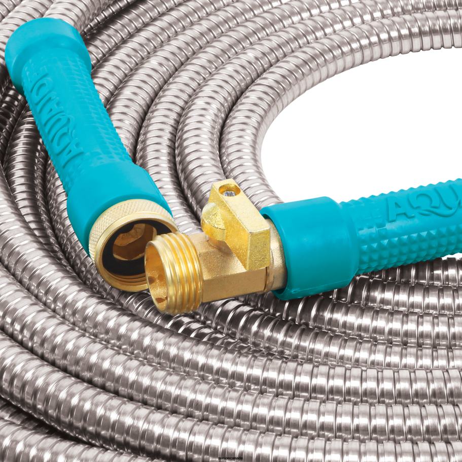 Tools | Sun Joe Aqua Joe AJSGH50-MAX Heavy-Duty Puncture Proof Kink-Free Garden Hose | 50-Foot | 1/2-Inch | w/ Brass Fitting & On/Off Valve | Spiral Constructed 304-Stainless Steel Metal X862F836