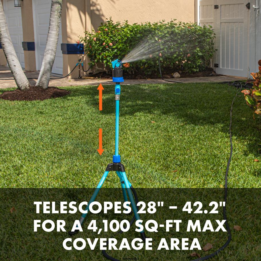 Tools | Sun Joe Aqua Joe AJ-6PSTB-MAX HD 360 degrees Telescoping Sprinkler & Mister W/ Metal Tripod Base | 6 Patterns | 4,100 Sq. Ft. Coverage X862F491