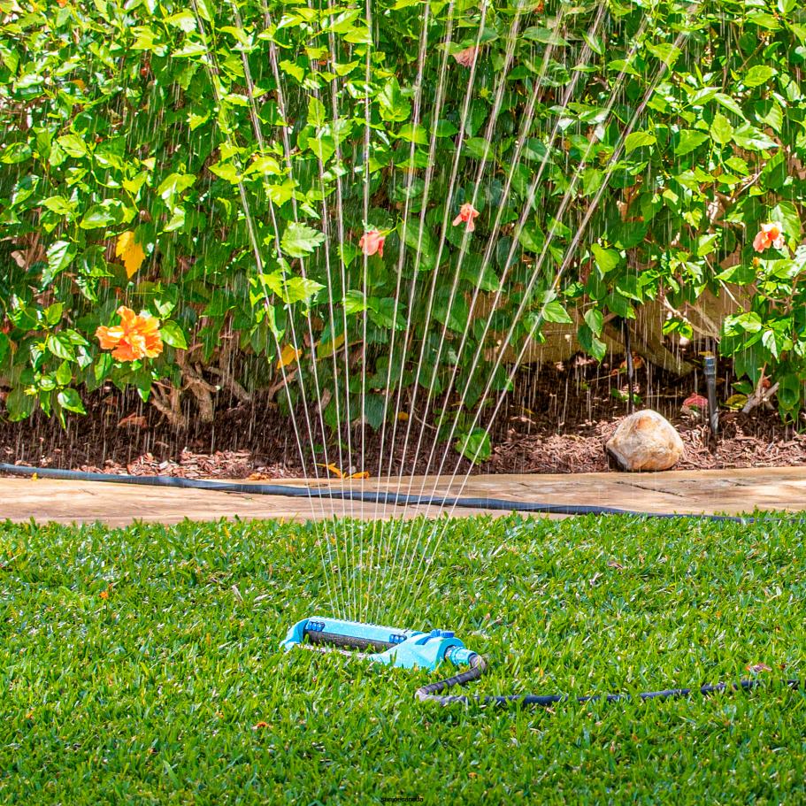 Tools | Sun Joe Aqua Joe AJ-OMS20-BRS Indestructible Metal Base Oscillating Sprinkler | Customizable Coverage | 4973 sq ft Max Coverage X862F490
