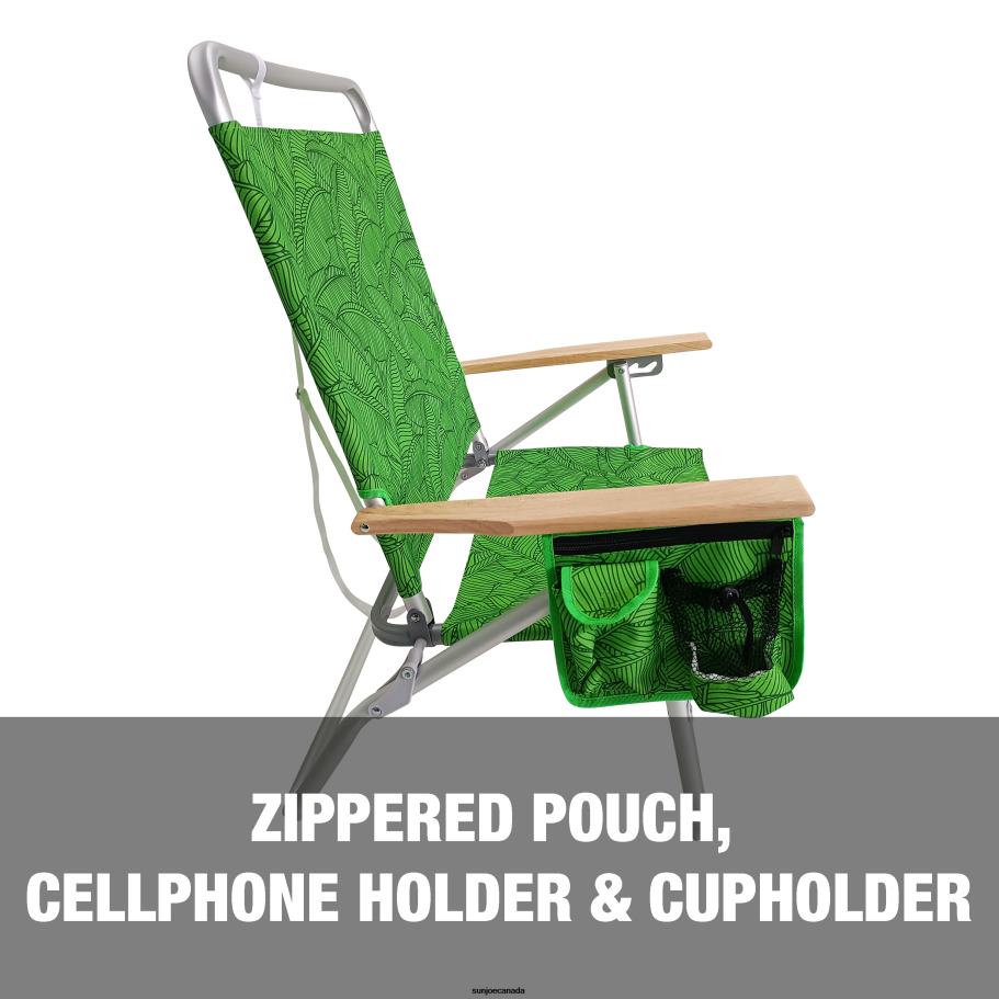 Tools | Sun Joe Bliss Hammocks BBC-354-GBL Foldable Beach Chair W/ Side Pocket | 3 Reclining Positions | Storage Pouch, Phone Holder, & Cup Holder Included | 275 Lb. Capacity (Green Banana Leaves) X86