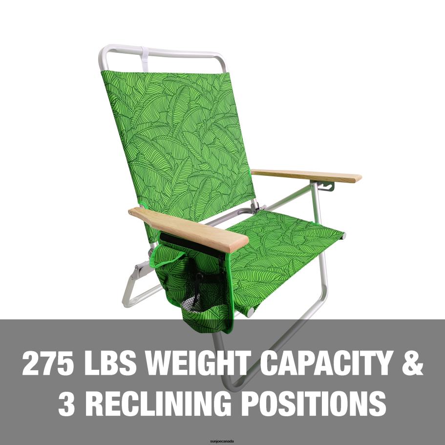 Tools | Sun Joe Bliss Hammocks BBC-354-GBL Foldable Beach Chair W/ Side Pocket | 3 Reclining Positions | Storage Pouch, Phone Holder, & Cup Holder Included | 275 Lb. Capacity (Green Banana Leaves) X86