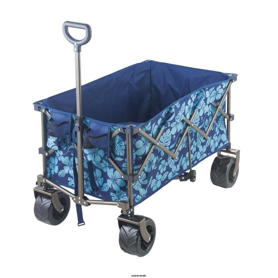 Tools | Sun Joe Bliss Hammocks BHW-100-BF Collapsible Garden Cart/Beach Wagon w/ Storage Bag | 36-in. x 22-in. | Tool/Beverage Holders & Wheels | Waterproof | 175 Lb. Capacity (Blue Flowers) X862F878