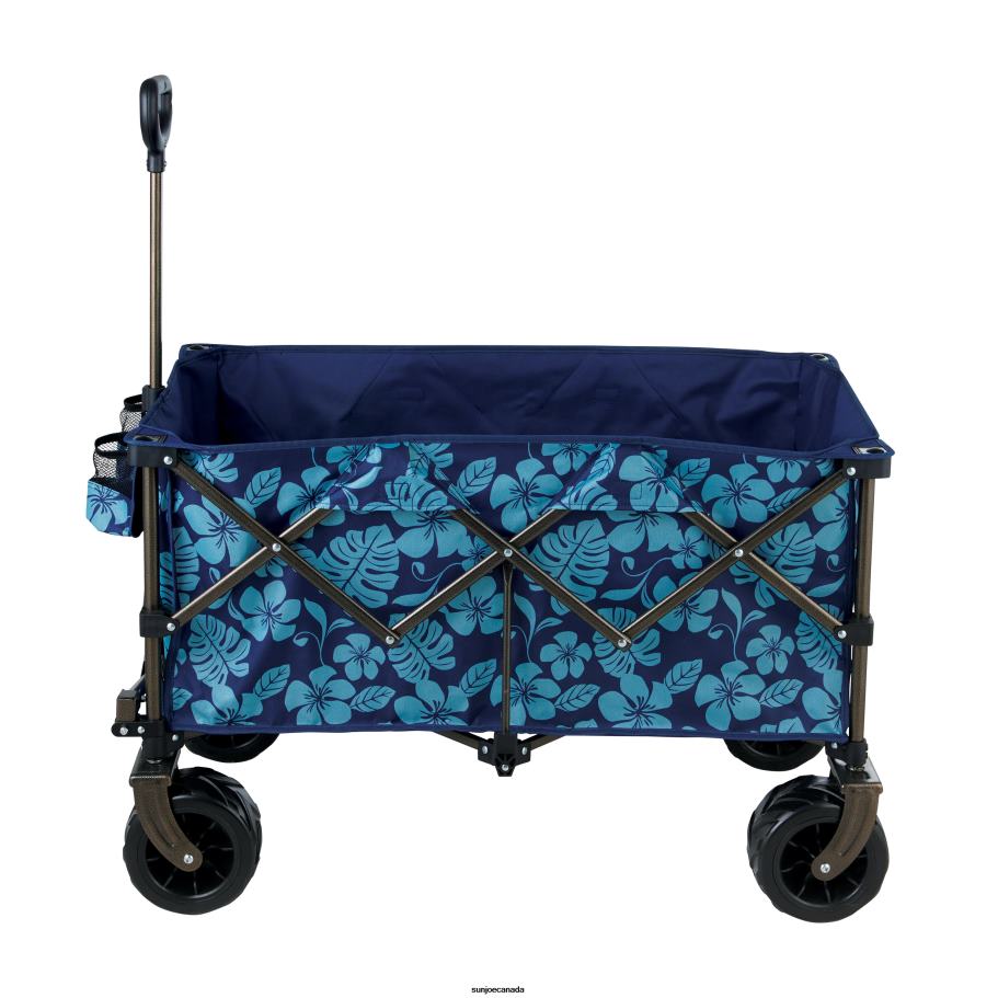 Tools | Sun Joe Bliss Hammocks BHW-100-BF Collapsible Garden Cart/Beach Wagon w/ Storage Bag | 36-in. x 22-in. | Tool/Beverage Holders & Wheels | Waterproof | 175 Lb. Capacity (Blue Flowers) X862F878