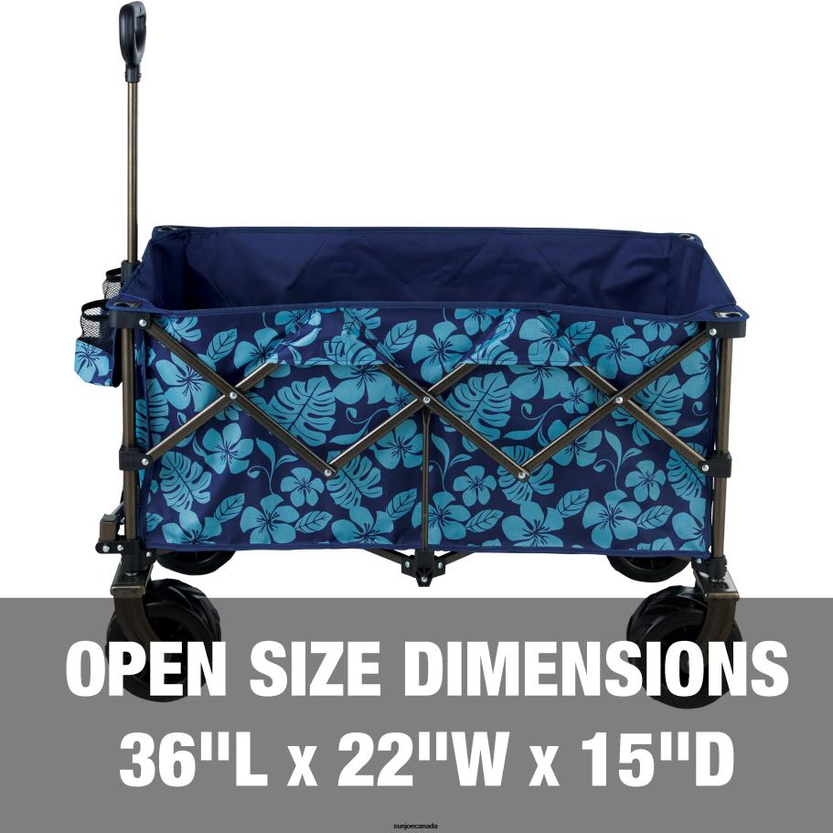 Tools | Sun Joe Bliss Hammocks BHW-100-BF Collapsible Garden Cart/Beach Wagon w/ Storage Bag | 36-in. x 22-in. | Tool/Beverage Holders & Wheels | Waterproof | 175 Lb. Capacity (Blue Flowers) X862F878