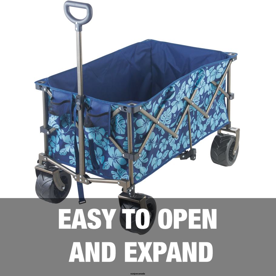 Tools | Sun Joe Bliss Hammocks BHW-100-BF Collapsible Garden Cart/Beach Wagon w/ Storage Bag | 36-in. x 22-in. | Tool/Beverage Holders & Wheels | Waterproof | 175 Lb. Capacity (Blue Flowers) X862F878