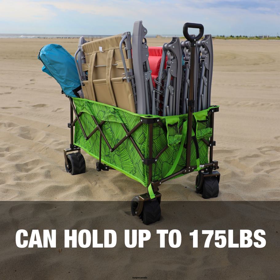 Tools | Sun Joe Bliss Hammocks BHW-100-GBL Collapsible Garden Cart/Beach Wagon w/ Storage Bag | 36-in. x 22-in. | Tool/Beverage Holders & Wheels | Waterproof | 175 Lb. Capacity (Green Banana Leaf) X86