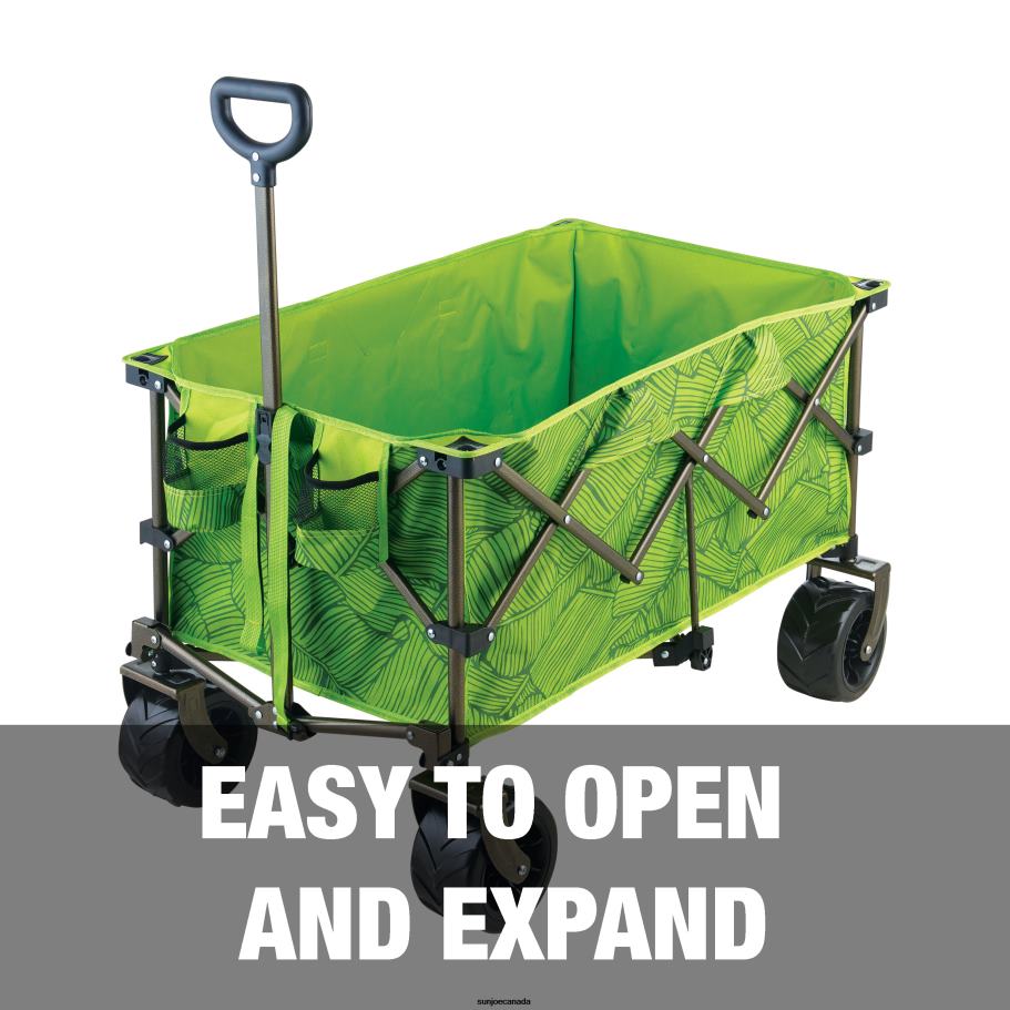 Tools | Sun Joe Bliss Hammocks BHW-100-GBL Collapsible Garden Cart/Beach Wagon w/ Storage Bag | 36-in. x 22-in. | Tool/Beverage Holders & Wheels | Waterproof | 175 Lb. Capacity (Green Banana Leaf) X86