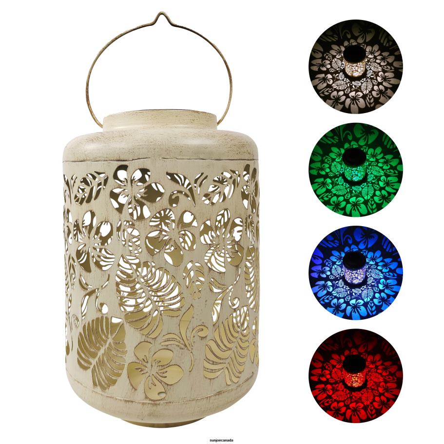 Tools | Sun Joe Bliss Outdoors BSL-305-WH Solar LED Lantern w/ Tropical Flower Design & Hand Painted Finish | 12-in. Tall | Waterproof IP44 (White) X862F528