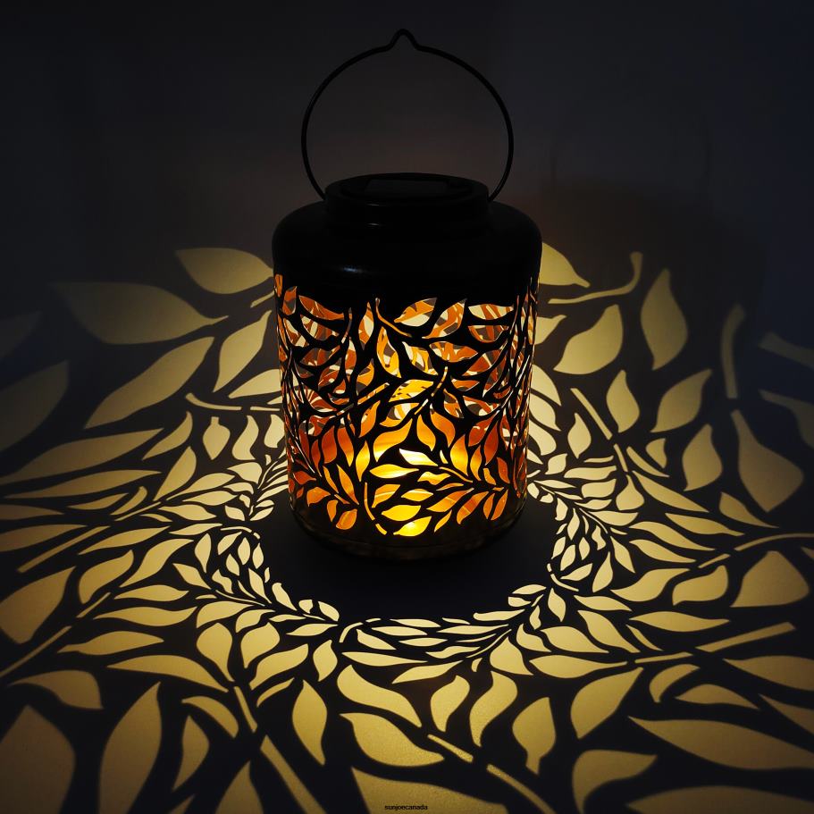 Tools | Sun Joe Bliss Outdoors BSL-307-G Solar LED Lantern w/ Olive Leaf Design & Hand Painted Finish | 12-in. Tall | Waterproof IP44 (Gold) X862F546