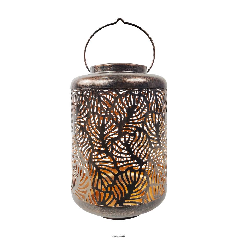 Tools | Sun Joe Bliss Outdoors BSL-308-BZ Solar LED Lantern w/ Banana Leaf Design & Hand Painted Finish | 12-in. Tall | Waterproof IP44 (Bronze) X862F529
