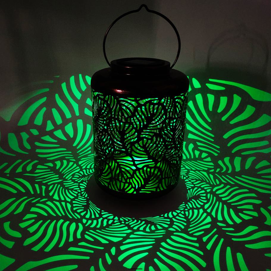 Tools | Sun Joe Bliss Outdoors BSL-308-BZ Solar LED Lantern w/ Banana Leaf Design & Hand Painted Finish | 12-in. Tall | Waterproof IP44 (Bronze) X862F529