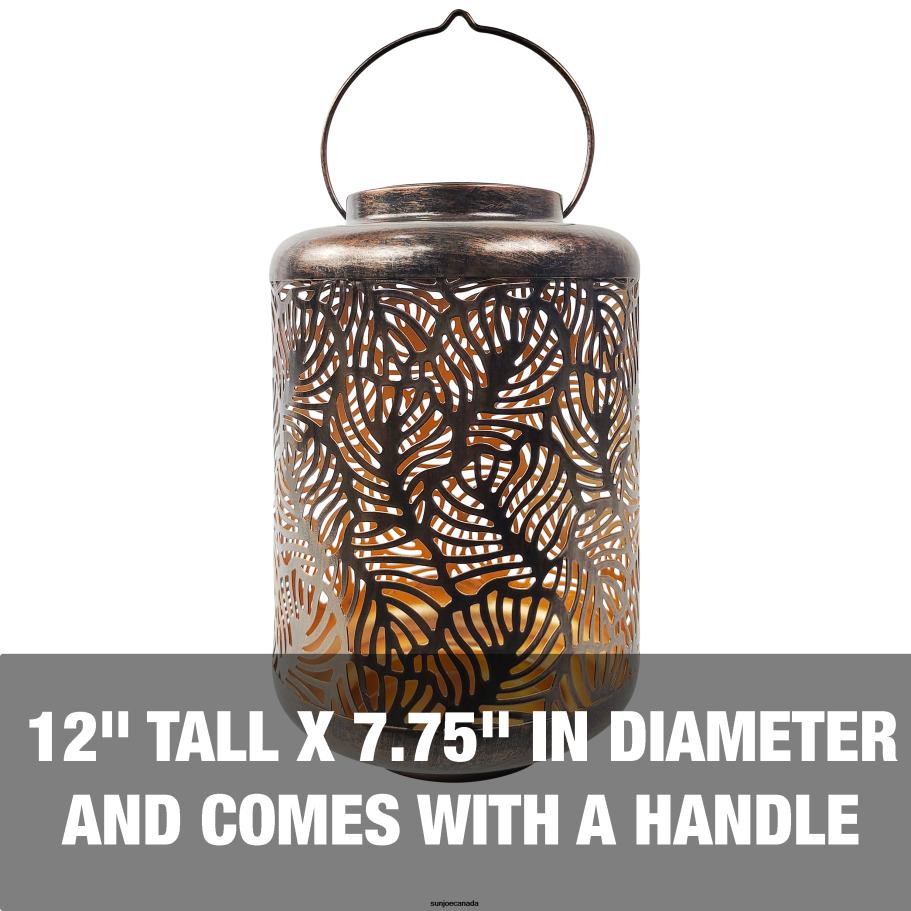 Tools | Sun Joe Bliss Outdoors BSL-308-BZ Solar LED Lantern w/ Banana Leaf Design & Hand Painted Finish | 12-in. Tall | Waterproof IP44 (Bronze) X862F529