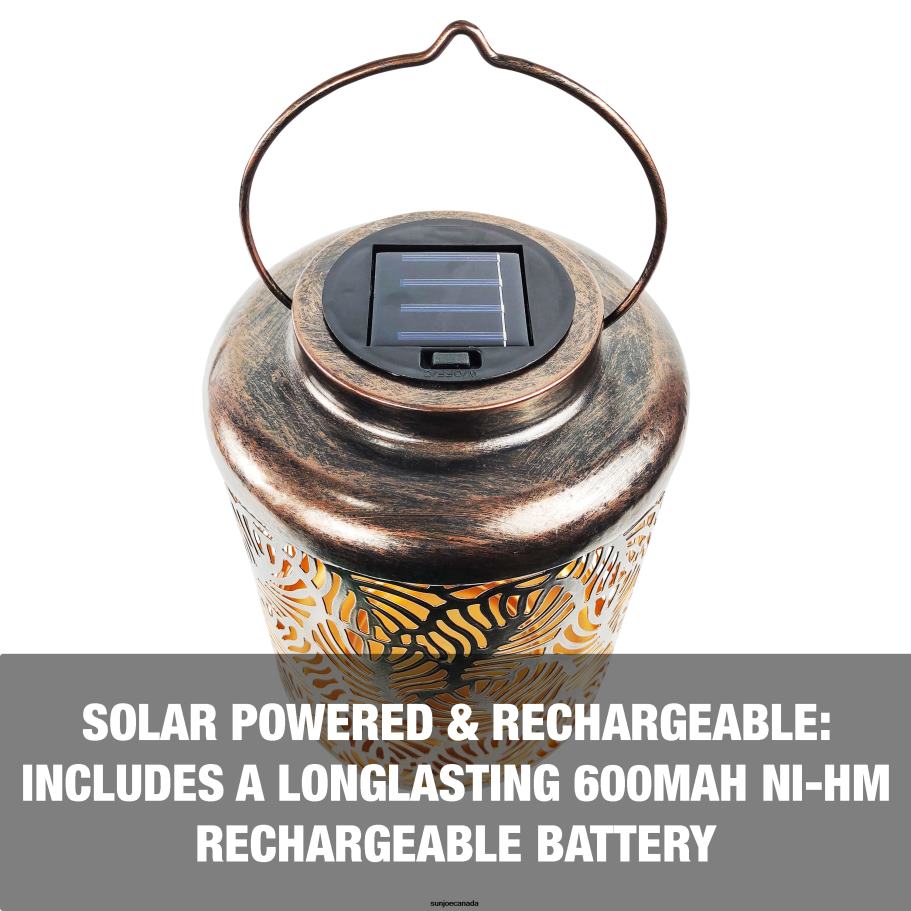 Tools | Sun Joe Bliss Outdoors BSL-308-BZ Solar LED Lantern w/ Banana Leaf Design & Hand Painted Finish | 12-in. Tall | Waterproof IP44 (Bronze) X862F529