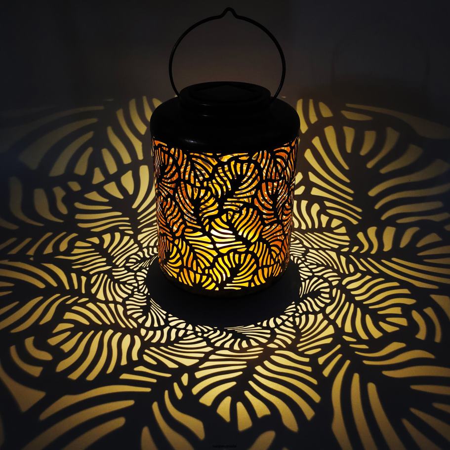 Tools | Sun Joe Bliss Outdoors BSL-308-BZ Solar LED Lantern w/ Banana Leaf Design & Hand Painted Finish | 12-in. Tall | Waterproof IP44 (Bronze) X862F529