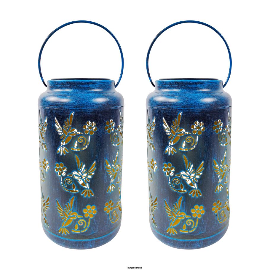 Tools | Sun Joe Bliss Outdoors BSL-309-BL Set of 2 Solar LED Lanterns w/ Humming Bird Design & Hand Painted Finish | 9-in. Tall | Waterproof IP44 (Blue) X862F532