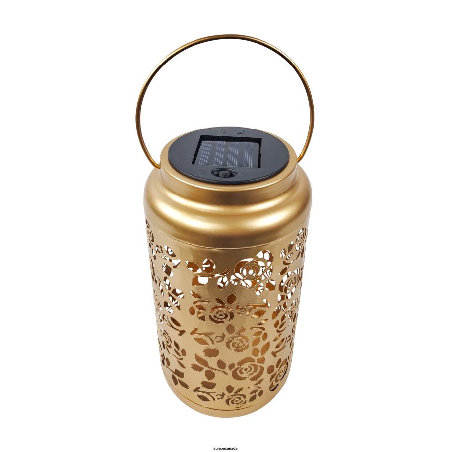 Tools | Sun Joe Bliss Outdoors BSL-313-G Set of 2 Solar LED Lanterns w/ Rose Design & Hand Painted Finish | 9-in. Tall | Waterproof IP44 (Gold) X862F557