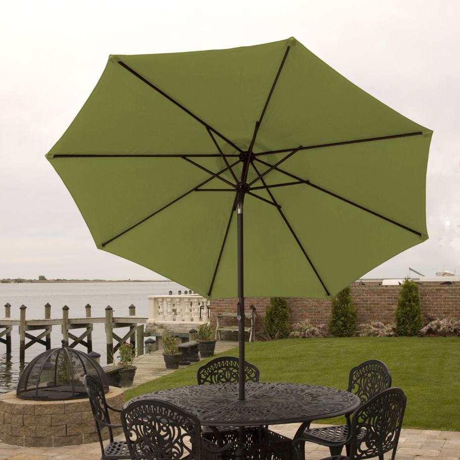 Tools | Sun Joe Bliss Outdoors UMB-201GR Patio Umbrella w/ Aluminum Pole & Push Button Tilt | 9-Foot Canopy | Color Fade & Water Resistant | 1.5-in. Pole Diameter (Green) X862F527