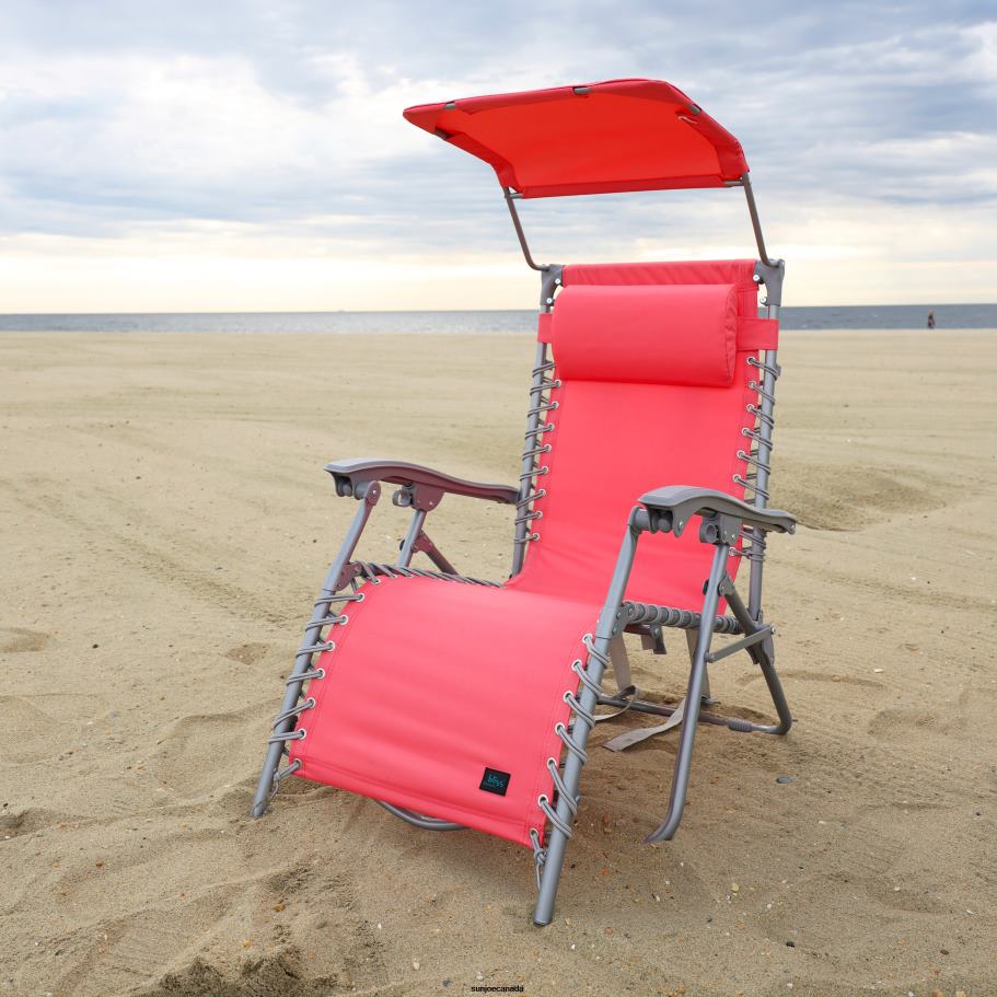 Tools | Sun Joe Bliss Hammocks GBC-026-CL Gravity Free Beach Chair w/ Pillow & Canopy | 26-in. Wide | Weather & Rust Resistant | 300 Lb. Capacity (Coral) X862F575