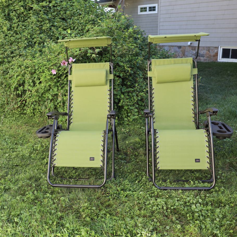 Tools | Sun Joe Bliss Hammocks GFC-026-2SG Set of 2 Gravity Free Chairs w/ Canopy, Drink Tray, and Pillow | 26-in. Wide | Weather & Rust Resistant | 300 Lb. Capacity (Sage Green) X862F563