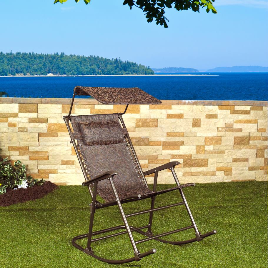 Tools | Sun Joe Bliss Hammocks GFR-091J Deluxe Rocking Chair w/ Canopy & Pillow | 27-in. Wide | Weather & Rust Resistant | 300 Lb. Capacity (Brown Jacquard) X862F886