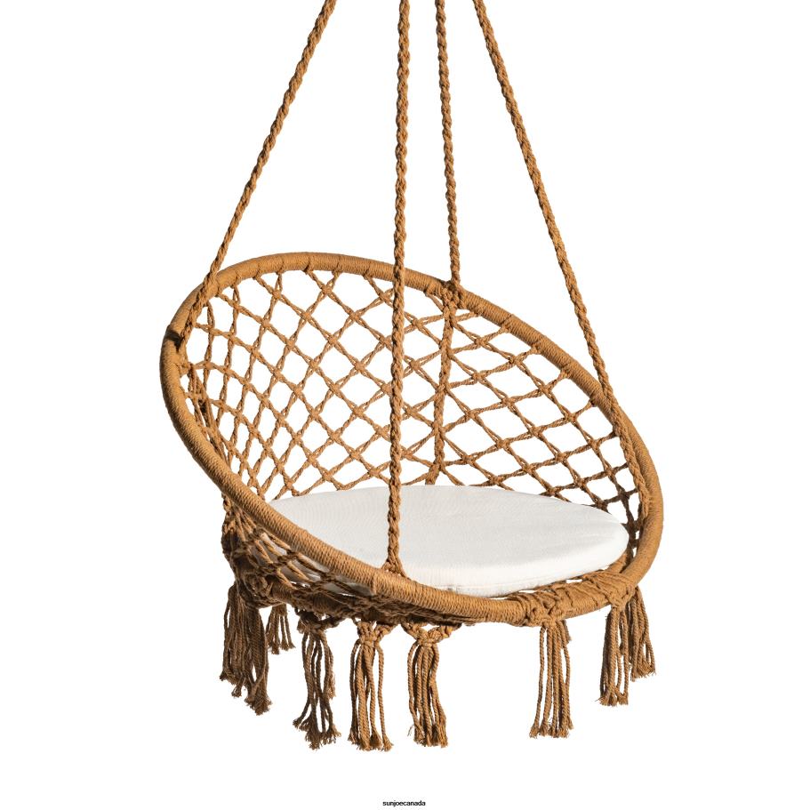 Tools | Sun Joe Bliss Hammocks BHC-102BRN Macrame Swing Chair w/ Fringe & Padded Cushion | 31.5-in. Wide | Bohemian Style Design | 300 Lb. Capacity (Brown) X862F615