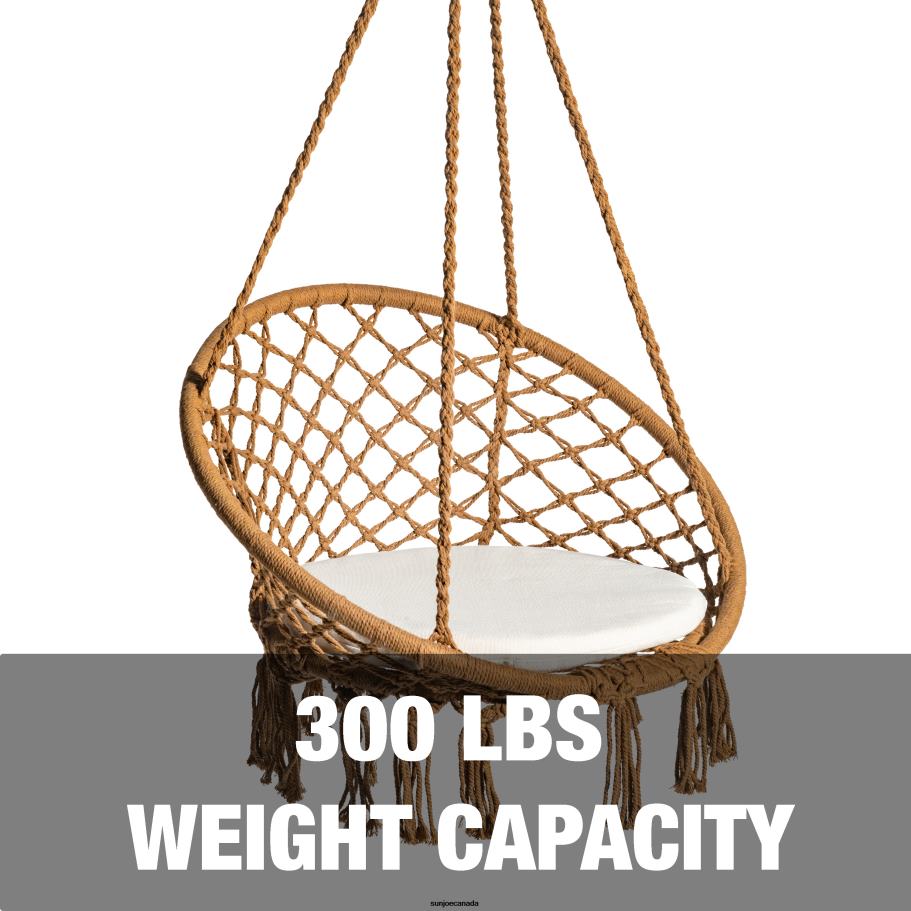 Tools | Sun Joe Bliss Hammocks BHC-102BRN Macrame Swing Chair w/ Fringe & Padded Cushion | 31.5-in. Wide | Bohemian Style Design | 300 Lb. Capacity (Brown) X862F615
