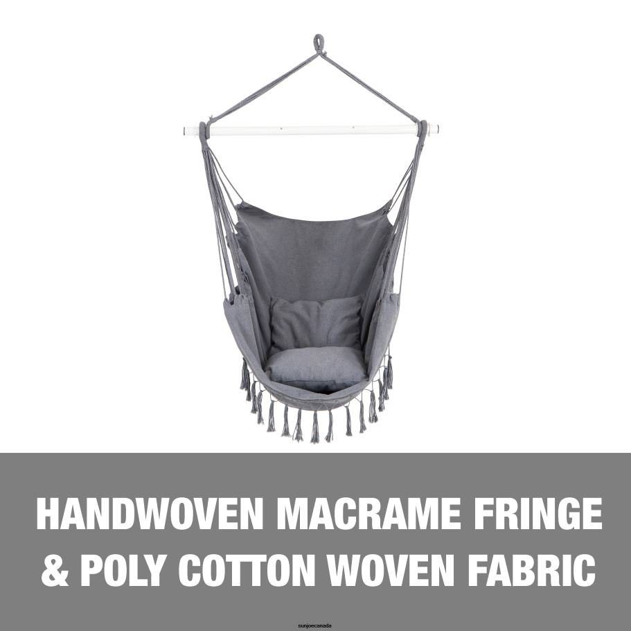 Tools | Sun Joe Bliss Hammocks BHC-103-GY Fringed Hammock Chair W/ Pillows, Side Pocket, Spreader Bar, & Hanging Hardware | 40-in. Wide | 250 Lb. Capacity (Gray) X862F600