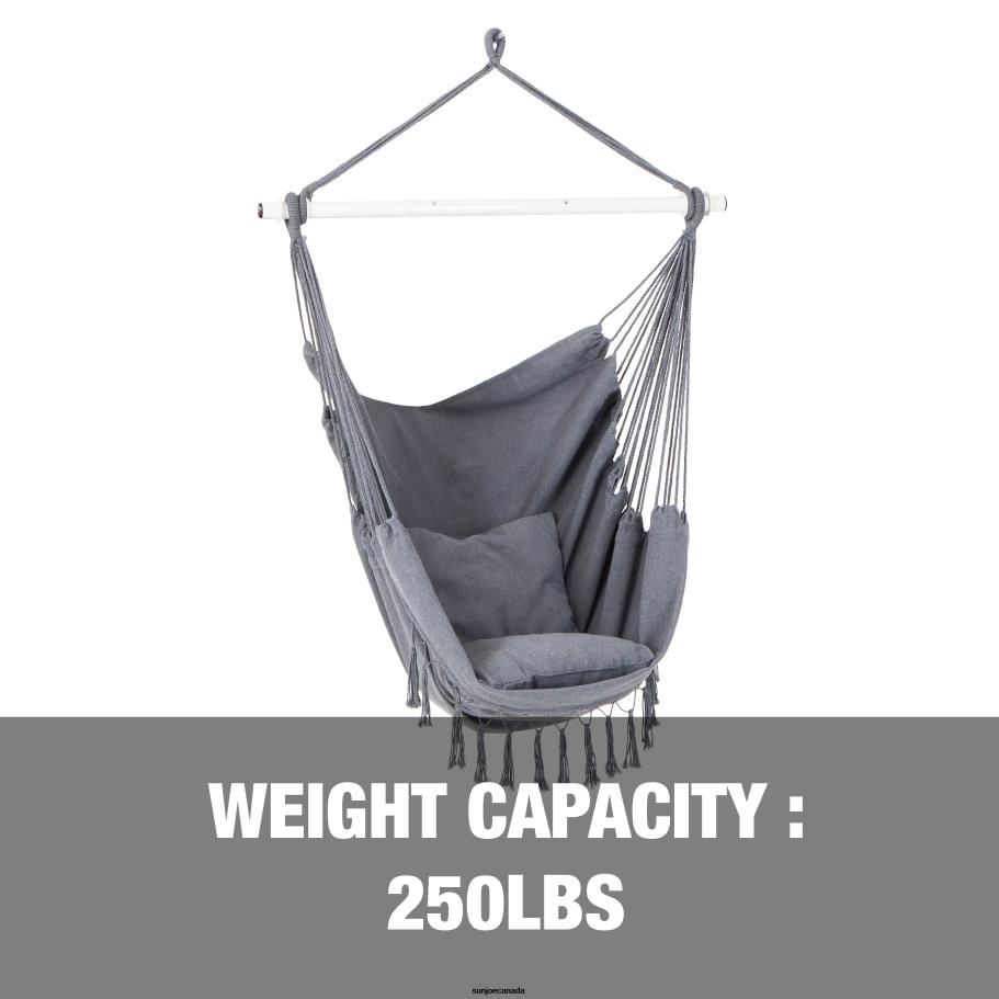 Tools | Sun Joe Bliss Hammocks BHC-103-GY Fringed Hammock Chair W/ Pillows, Side Pocket, Spreader Bar, & Hanging Hardware | 40-in. Wide | 250 Lb. Capacity (Gray) X862F600