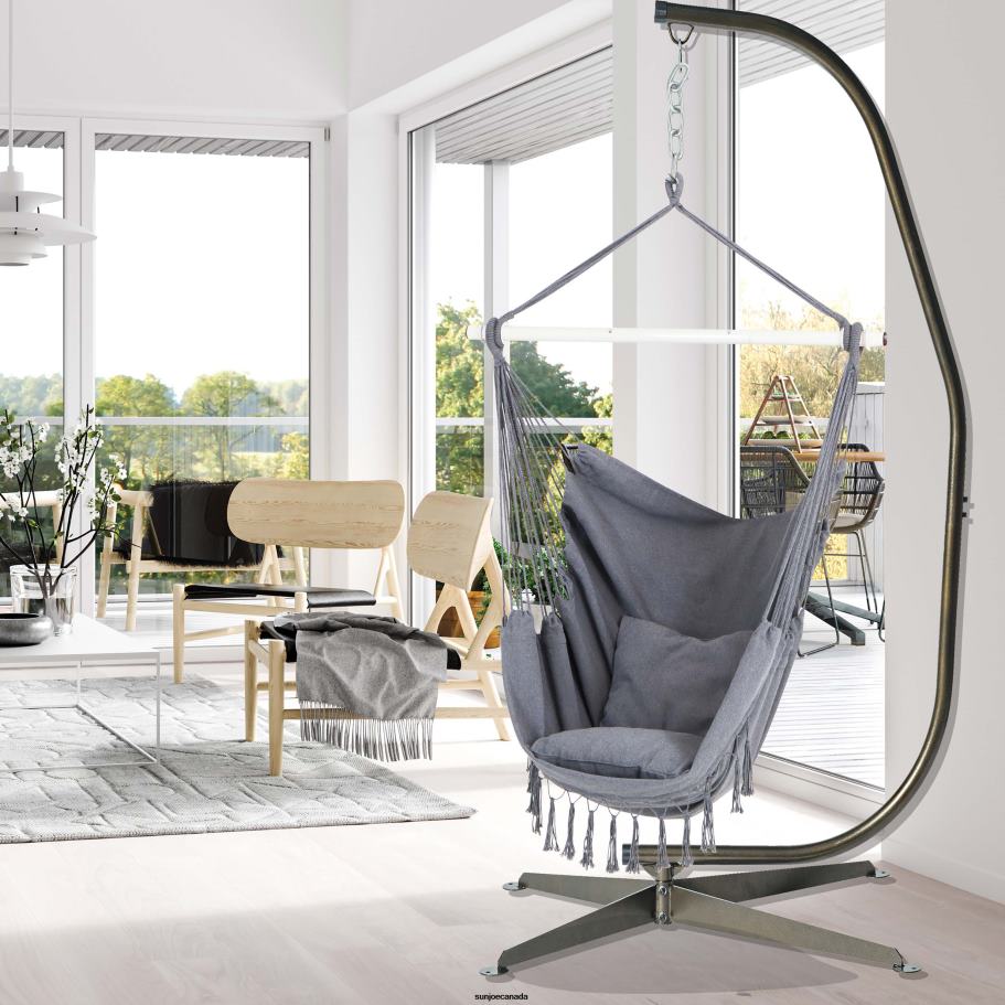 Tools | Sun Joe Bliss Hammocks BHC-103-GY Fringed Hammock Chair W/ Pillows, Side Pocket, Spreader Bar, & Hanging Hardware | 40-in. Wide | 250 Lb. Capacity (Gray) X862F600