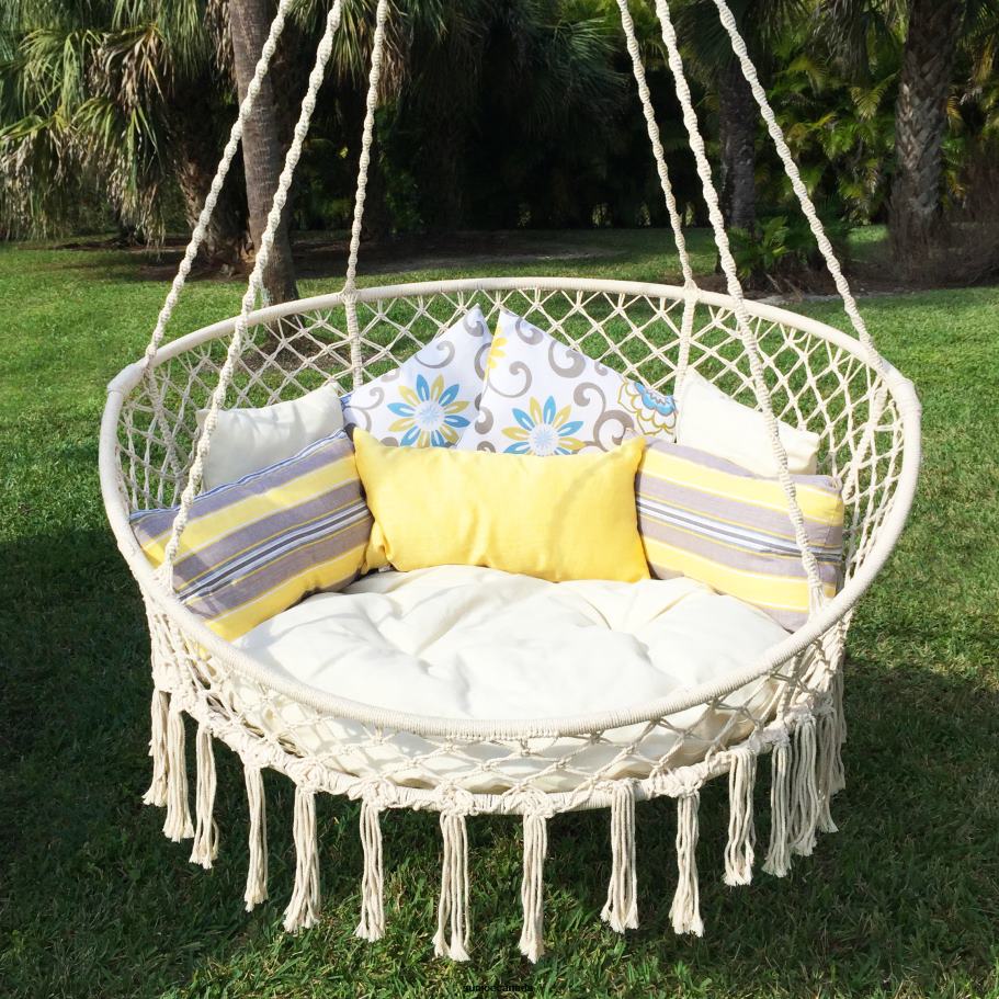 Tools | Sun Joe Bliss Hammocks BHC-413 Bohemian Style 2-Person Macrame Swing Chair w/ Pillows & Hanging Hardware | 55-in. Wide | 500 Lb. Capacity X862F616