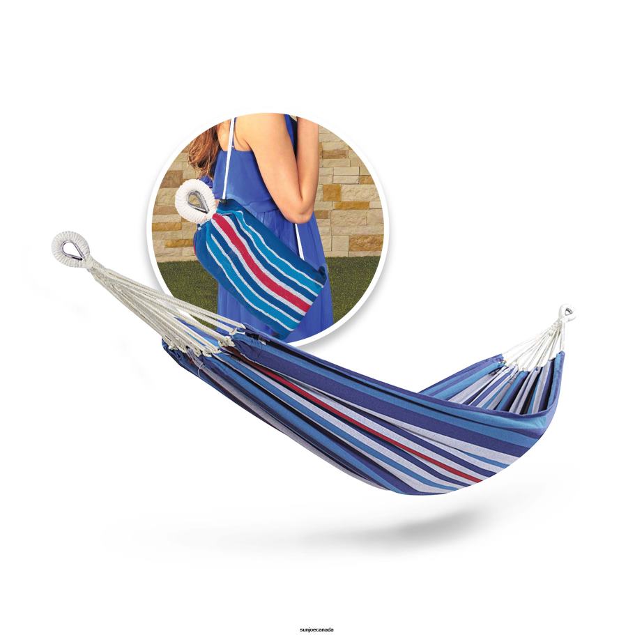 Tools | Sun Joe Bliss Hammocks BH-400W5CA 40'' Wide Hammock w/ Hand-Woven Rope Loops & Hanging Ropes, Outdoor, Patio, Backyard Durable, Cotton and Polyester Blend | 220 Lbs Capacity | Patriotic Stripe