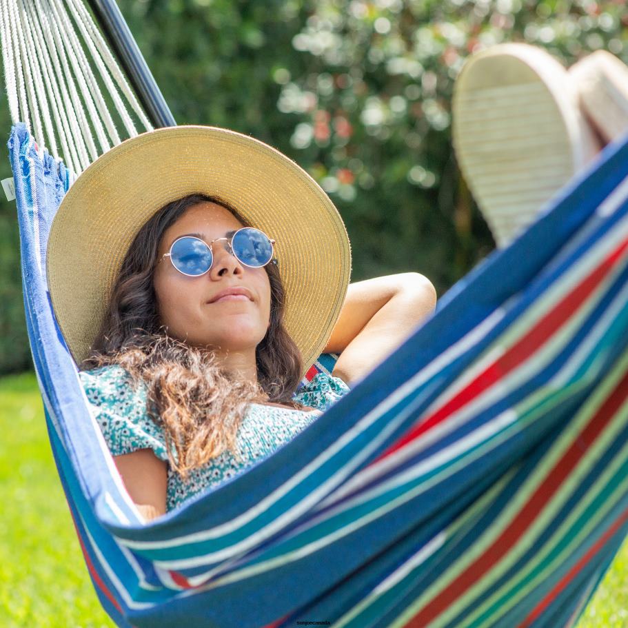 Tools | Sun Joe Bliss Hammocks BH-400W5CA 40'' Wide Hammock w/ Hand-Woven Rope Loops & Hanging Ropes, Outdoor, Patio, Backyard Durable, Cotton and Polyester Blend | 220 Lbs Capacity | Patriotic Stripe