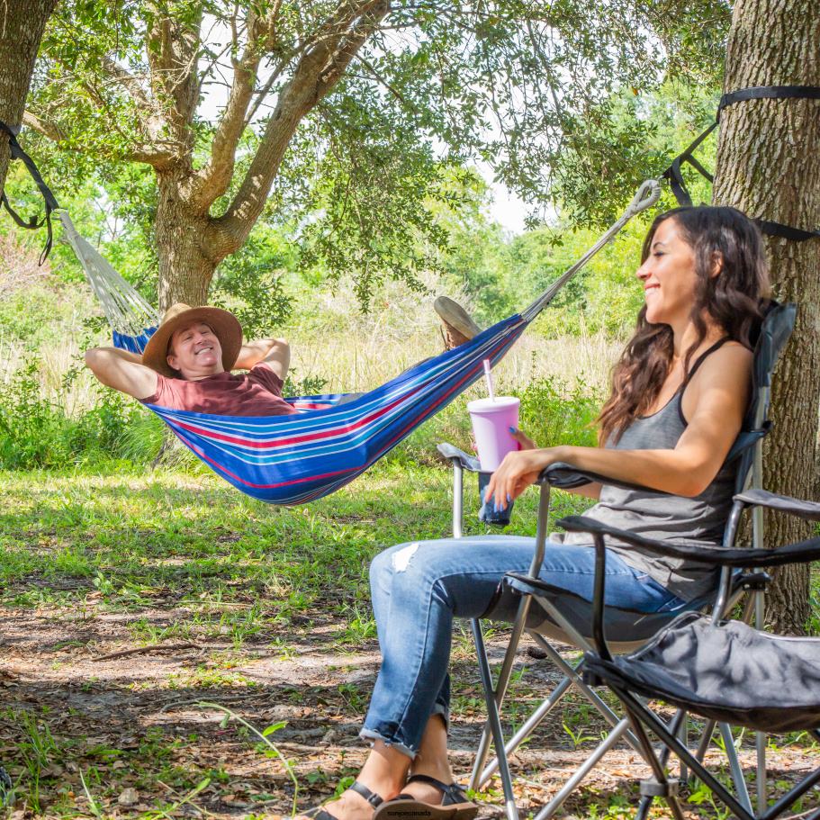 Tools | Sun Joe Bliss Hammocks BH-400W5CA 40'' Wide Hammock w/ Hand-Woven Rope Loops & Hanging Ropes, Outdoor, Patio, Backyard Durable, Cotton and Polyester Blend | 220 Lbs Capacity | Patriotic Stripe