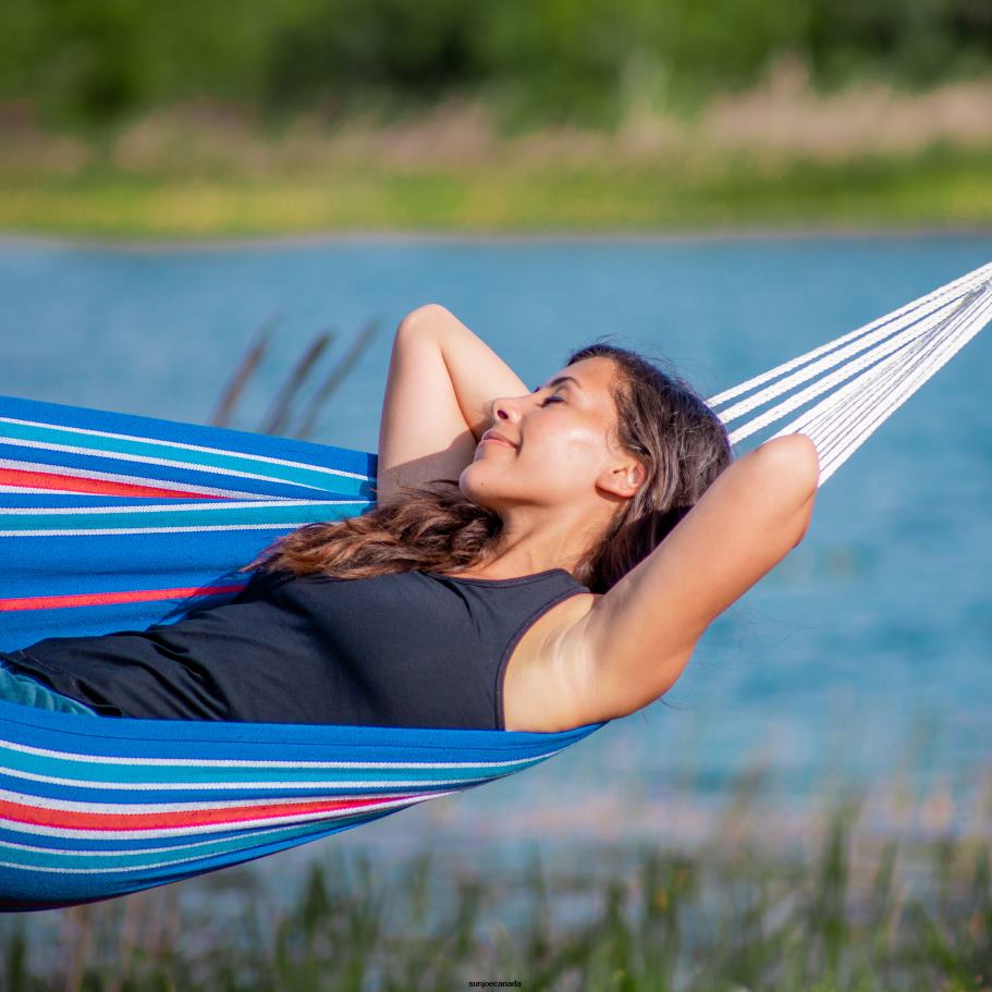 Tools | Sun Joe Bliss Hammocks BH-400W5CA 40'' Wide Hammock w/ Hand-Woven Rope Loops & Hanging Ropes, Outdoor, Patio, Backyard Durable, Cotton and Polyester Blend | 220 Lbs Capacity | Patriotic Stripe