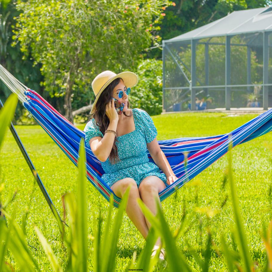 Tools | Sun Joe Bliss Hammocks BH-400W5CA 40'' Wide Hammock w/ Hand-Woven Rope Loops & Hanging Ropes, Outdoor, Patio, Backyard Durable, Cotton and Polyester Blend | 220 Lbs Capacity | Patriotic Stripe