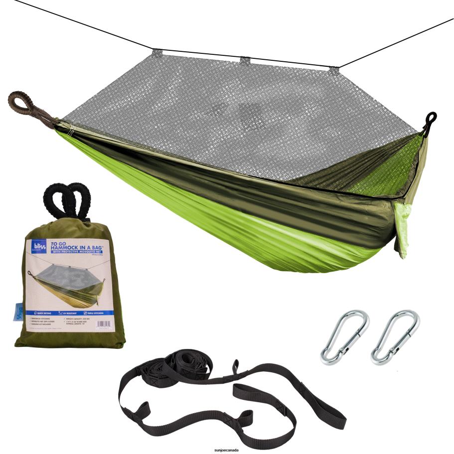 Tools | Sun Joe Bliss Hammocks BH-406XLS-N-FG Hammock in a Bag w/ Mosquito Net & Adjustable Tree Straps | 54-in. Wide | Weather & UV Resistant | 350 Lb. Capacity (Forest Green) X862F916