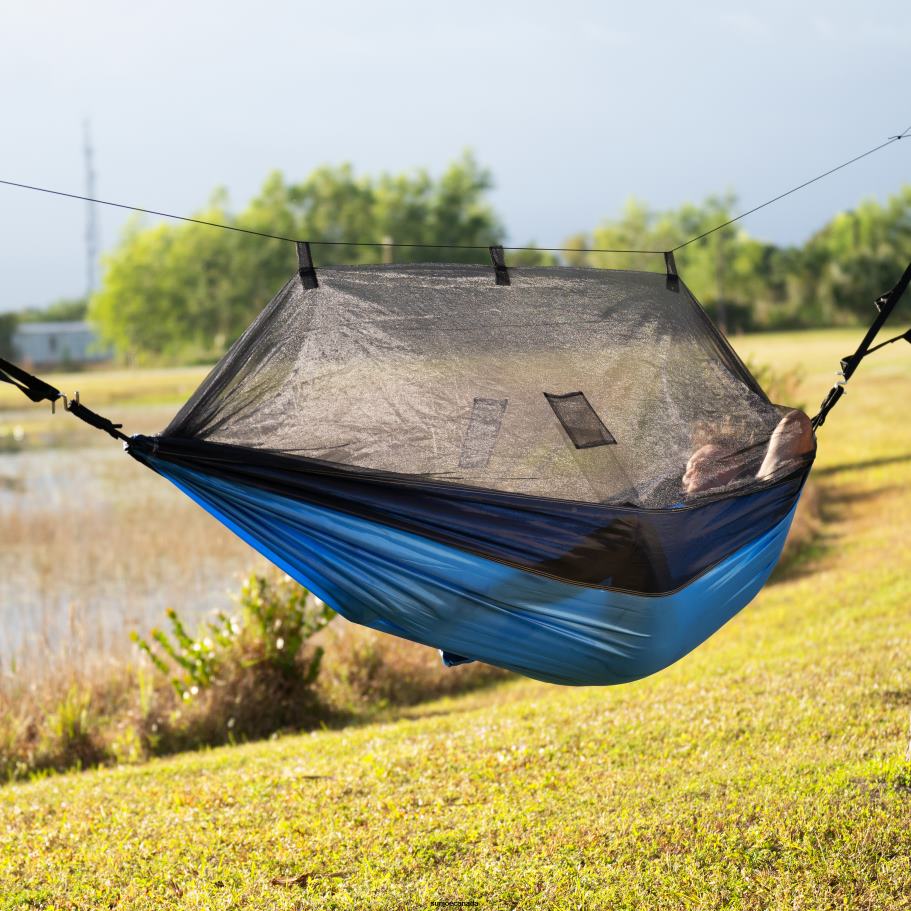 Tools | Sun Joe Bliss Hammocks BH-406XLS-N-RB Hammock in a Bag w/ Mosquito Net & Adjustable Tree Straps | 54-in. Wide | Weather & UV Resistant | 350 Lb. Capacity (Royal Bliss) X862F917