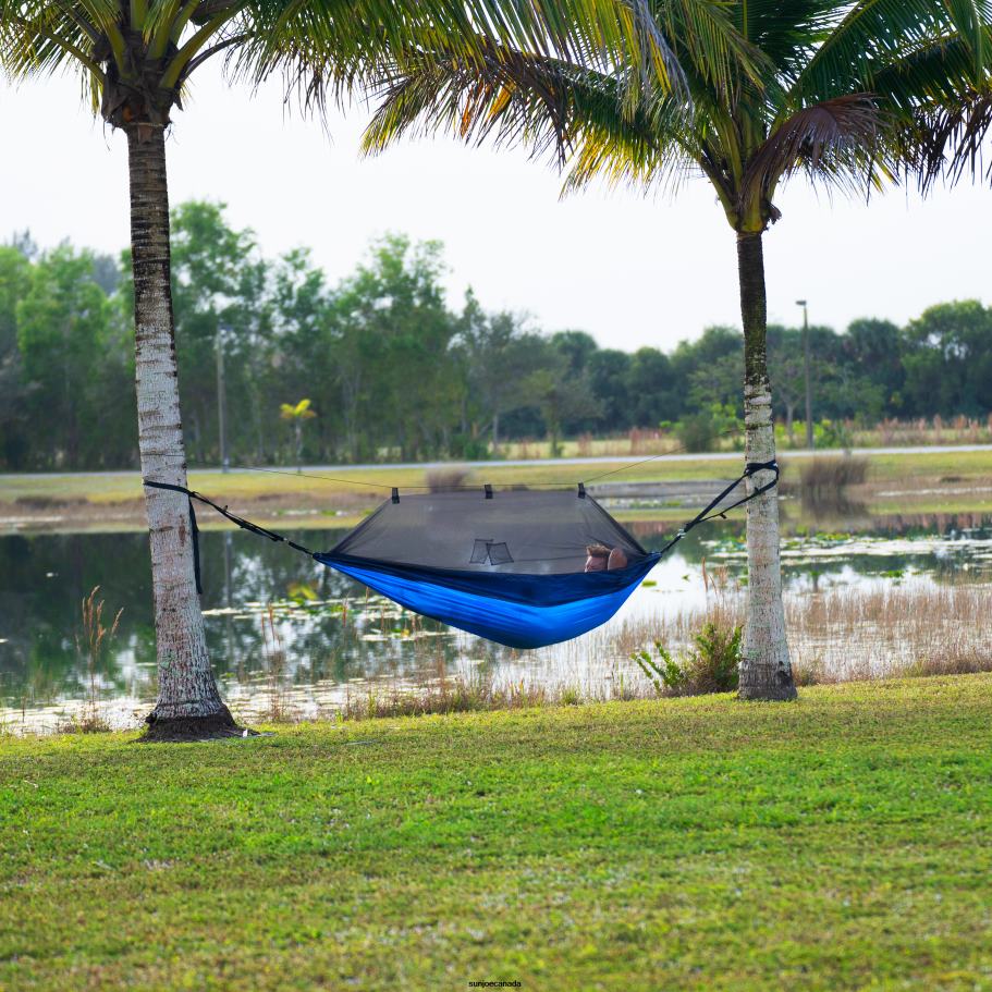 Tools | Sun Joe Bliss Hammocks BH-406XLS-N-RB Hammock in a Bag w/ Mosquito Net & Adjustable Tree Straps | 54-in. Wide | Weather & UV Resistant | 350 Lb. Capacity (Royal Bliss) X862F917