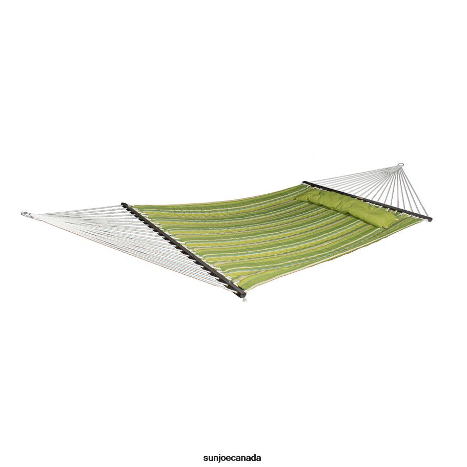 Tools | Sun Joe Bliss Hammocks BQO-487 Reversible 2-Person Quilted Hammock w/ Spreader Bars, Pillow & Hanging Hardware | 55-in. Wide | 420 Lb. Capacity (Green Stripes) X862F625