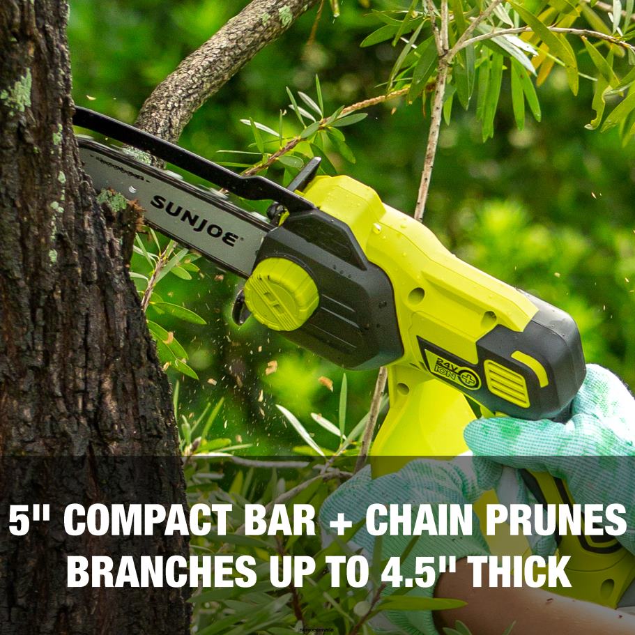 Tools | Sun Joe 24V-HCS-CT 24-Volt IONMAX Cordless Handheld Chainsaw | 5-Inch Pruning Saw | Tool Only X862F745