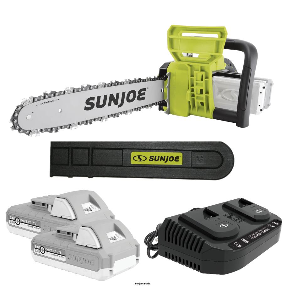 Tools | Sun Joe 24V-X2-CS16 48-Volt* IONMAX Cordless Chain Saw Kit | 16-inch | W/ 2 x 2.0-Ah Batteries + Dual Port Charger X862F144