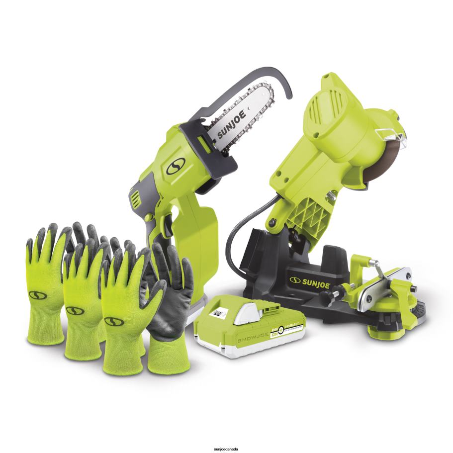 Tools | Sun Joe Handheld Chainsaw Bundle | W/ Sharpener, Gloves, & Extra Battery X862F276