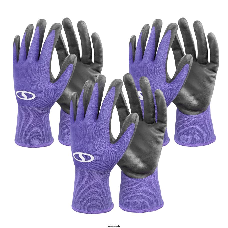 Tools | Sun Joe GGNP-S3-PRP Reusable Nitrile-Palm Gloves | Tactile | Washable | One Size Fits Most | Set of 3 (Purple) X862F770