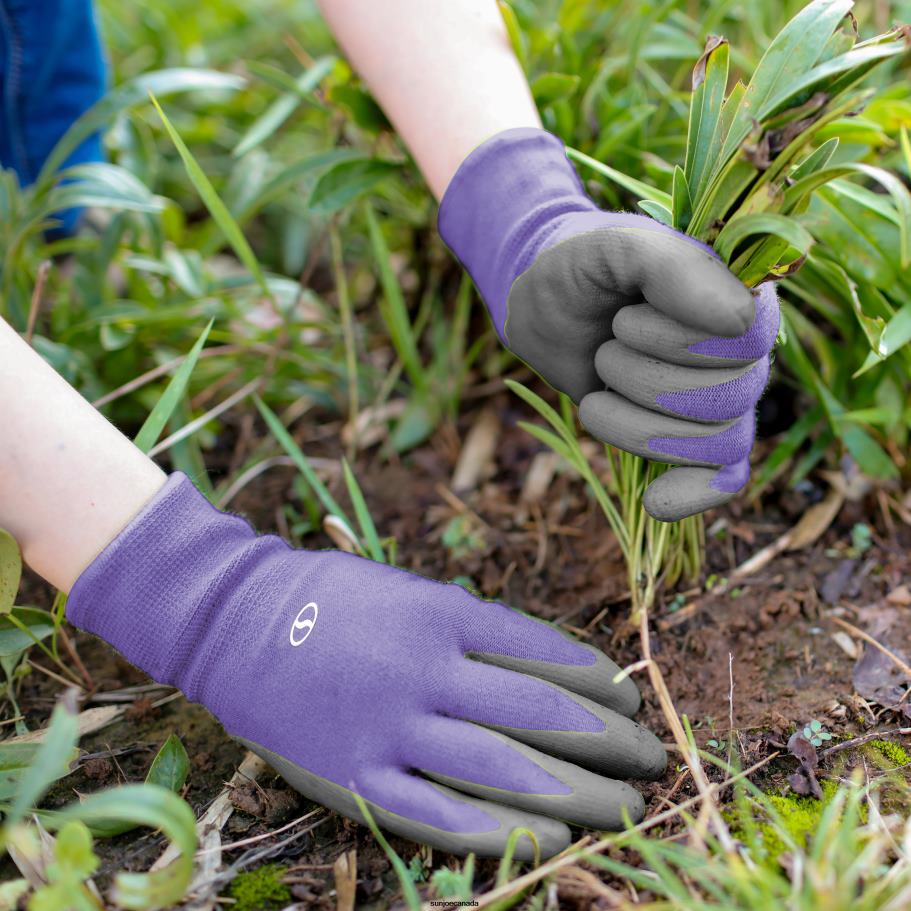 Tools | Sun Joe GGNP-S3-PRP Reusable Nitrile-Palm Gloves | Tactile | Washable | One Size Fits Most | Set of 3 (Purple) X862F770