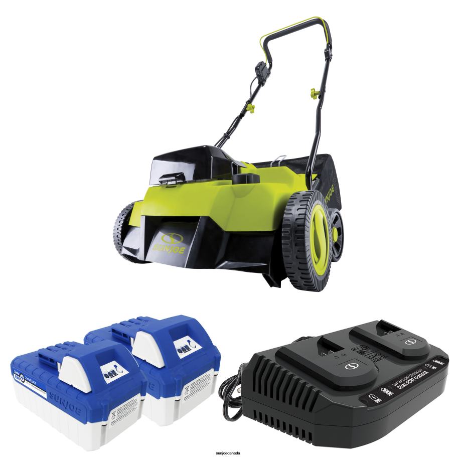 Tools | Sun Joe 24V-X2-DTS15 24-Volt* Cordless Scarifier + Dethatcher Kit | 5-Depth Positions | 14-inch | Brushless Motor | W/ 2 x 4.0-Ah Batteries + Dual Port Charger X862F149