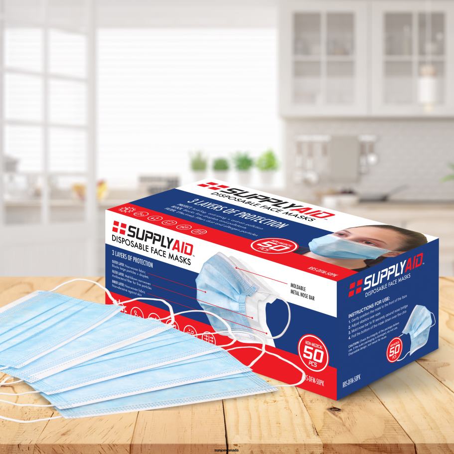Tools | Sun Joe SupplyAID RRS-DFM-50PK Disposable Face Masks | 50 Count | 3-Layer X862F509