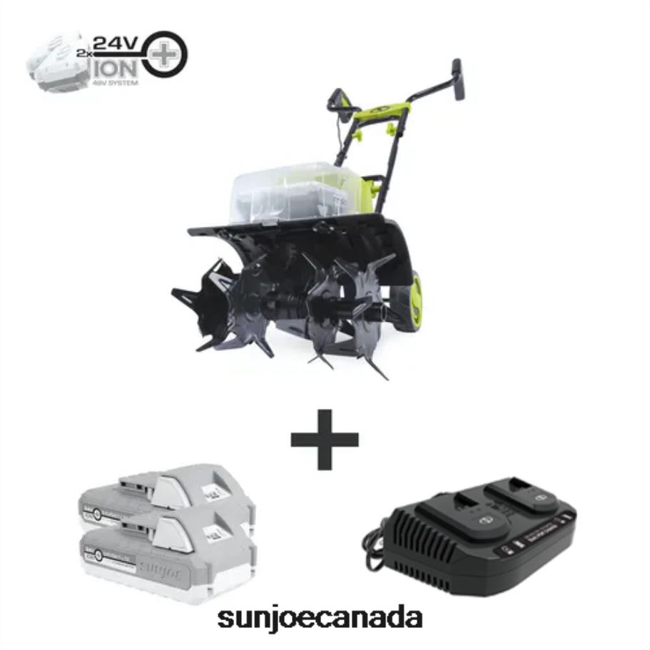 Tools | Sun Joe 24V-X2-TLR14 48-Volt* IONMAX Cordless Garden Tiller/Cultivator Kit | W/ 2 x 2.0-Ah Batteries + Dual Port Charger X862F207