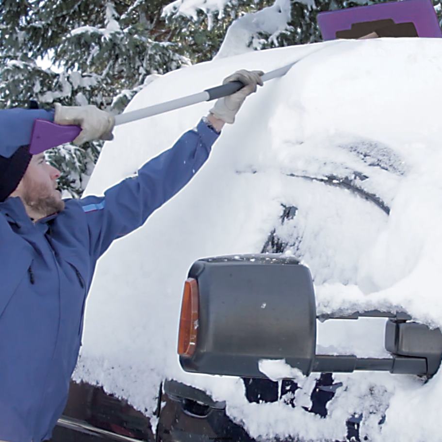 Tools | Sun Joe Snow Joe SJBLZD-ECM-LED-PRP 3-In-1 Telescoping Snow Broom + Ice Scraper | 18-Inch Foam Head | Headlights (Purple) X862F129